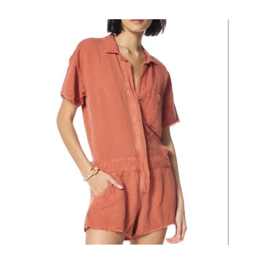 Young Fabulous & Broke Felix Raw Edge Romper in Paprika Orange - Size Small